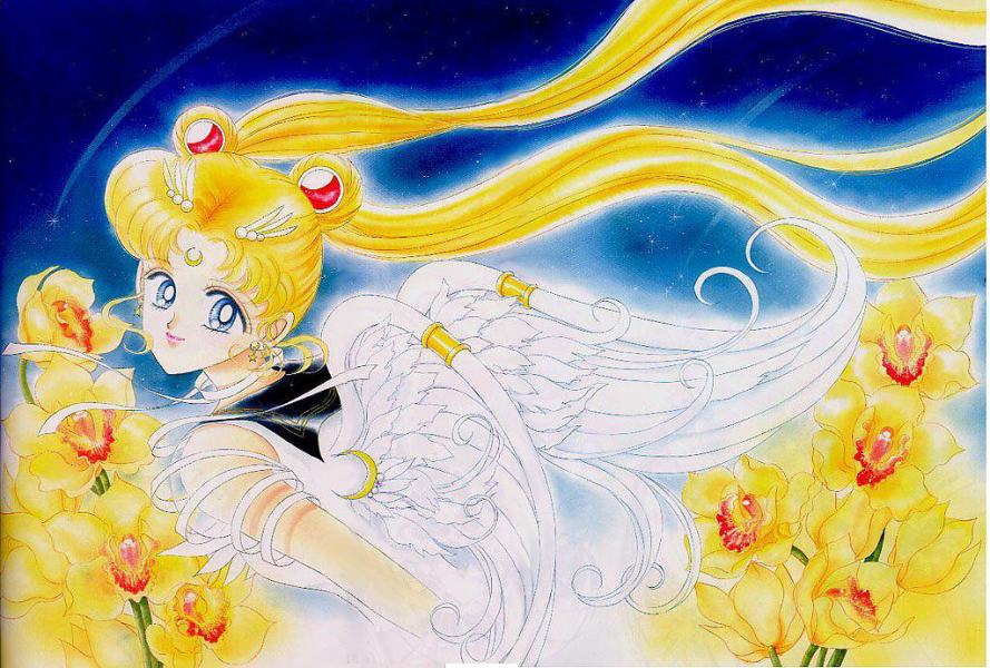 Eternal Sailormoon with white 
ribbons wrapped around her