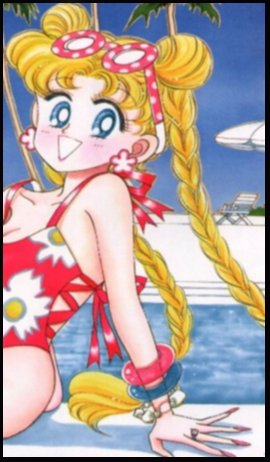 Usagi sitting by a pool