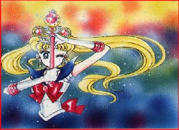 Sailormoon winking and holding her Moon Sceptor